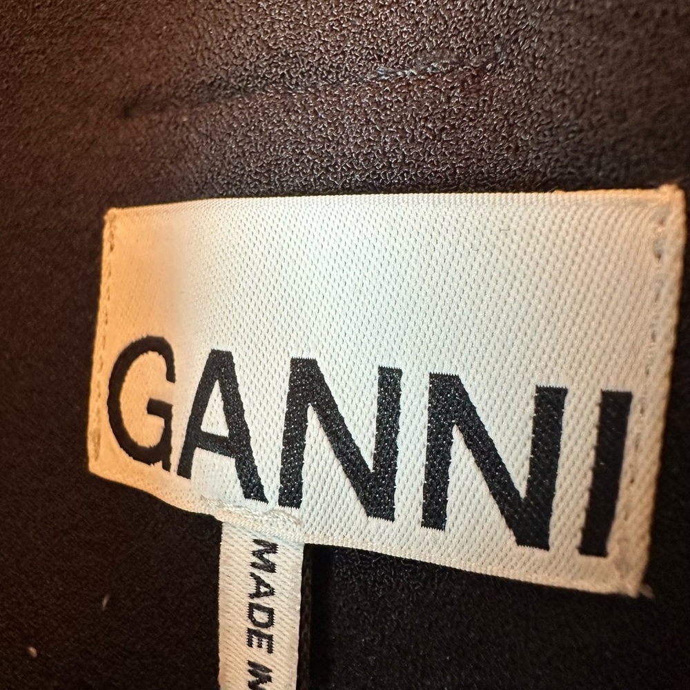 GANNI High-Waisted Wide-Leg Pants Paperbag Waist Black - Picture 2 of 13